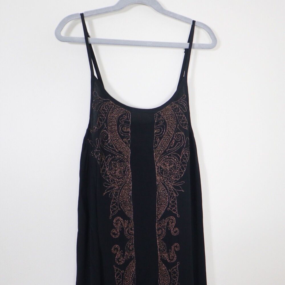 Cleobella Size S Metallic Embroidered Black Midi Dress Viscose Crepe - Picture 2 of 9